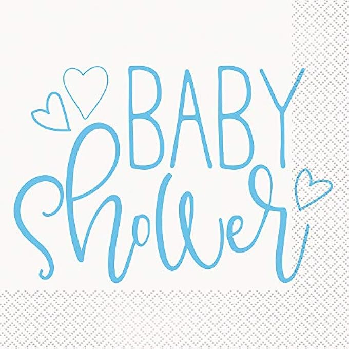 PARTY 73382 BLUE HEARTS BABY SHOWER PAPER NAPKINS, PACK OF 16 - Image 1